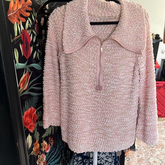 ♠️Soft Surroundings Pink Dreamy Quarter Zip Sweater Large - Picture 2 of 2